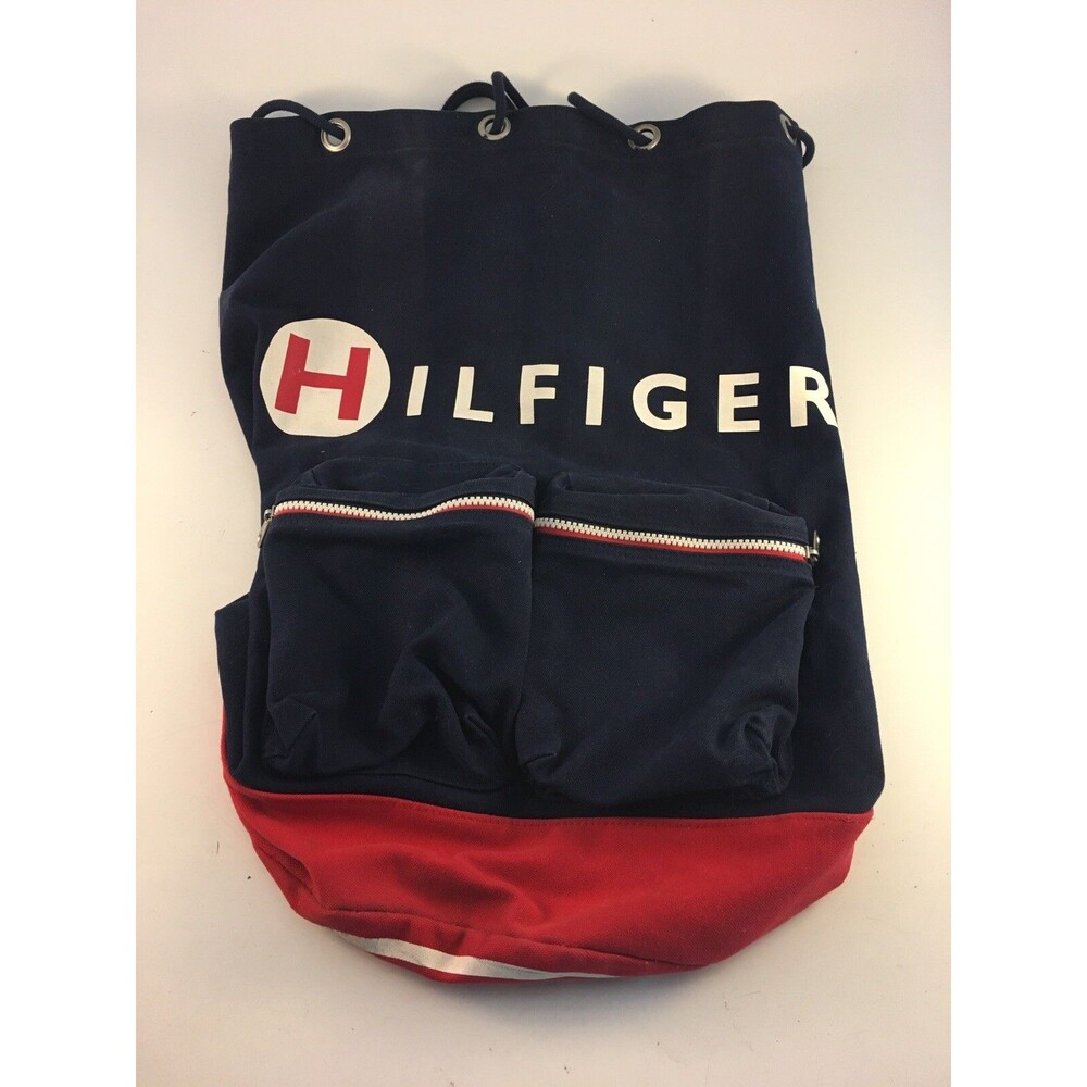 Vintage Tommy Hilfiger Drawstring Rucksack Bag Tote w/ Shoulder Strap RARE LOGO